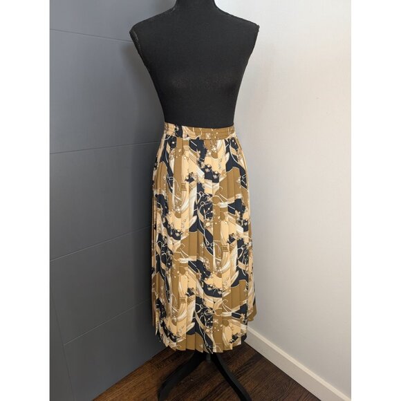 Alfred Dunner Dresses & Skirts - Vintage Alfred Dunner Tan & Black Pleated Midi Skirt With Abstract Pattern - 16